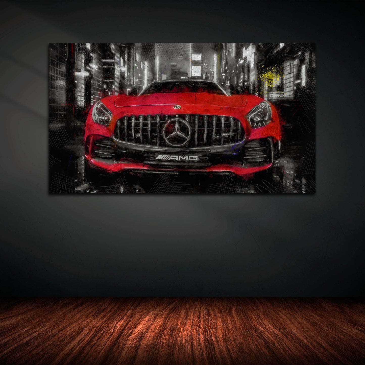 Wandbild Kunstwerk Sportwagen AMG GT Red Front Style