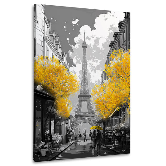 Wandbild Kunstwerk Stadt Paris mit goldenen Bäumen