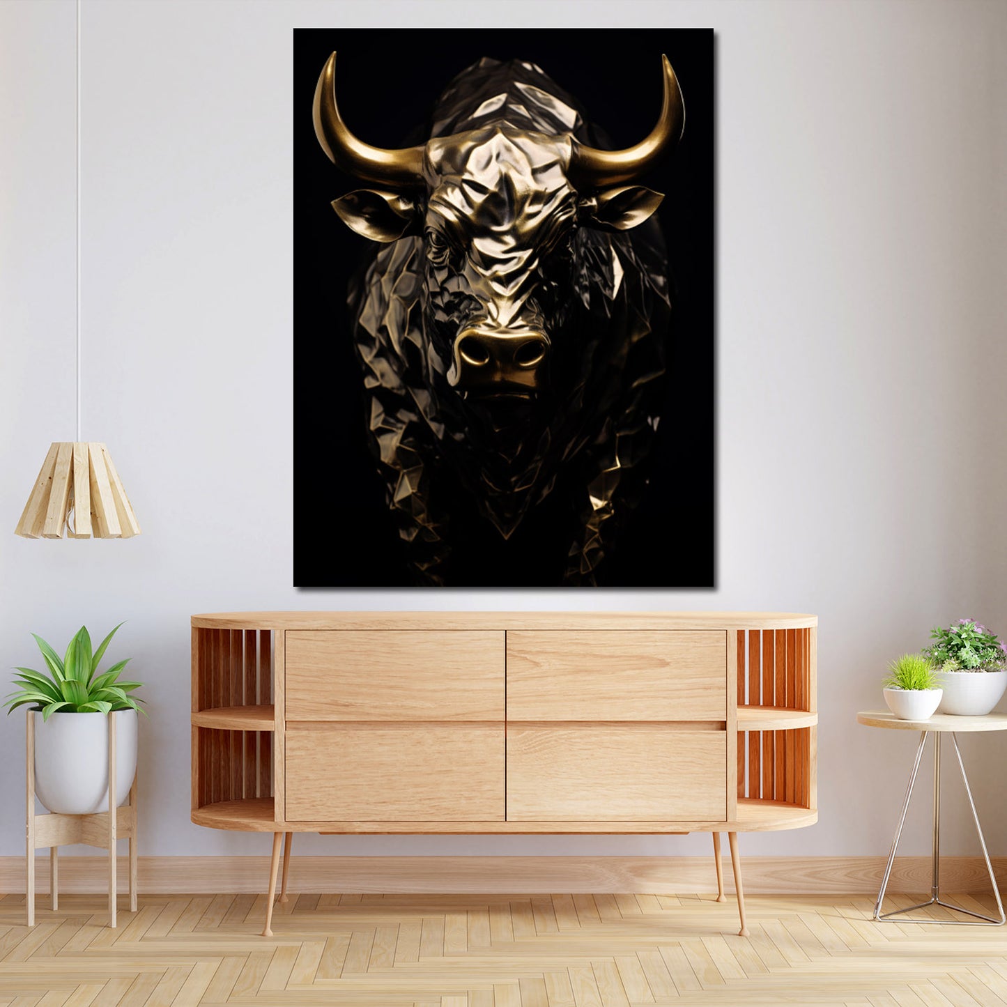 Wandbild Kunstwerk Stier Gold Style