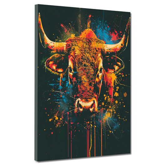 Wandbild Kunstwerk Stier Pop Art farbenfroh abstrakt