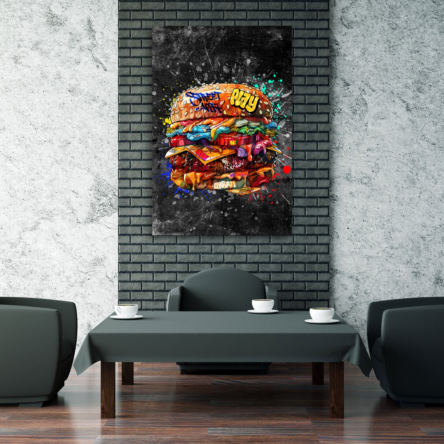 Wandbild Kunstwerk Street Art Burger Dark Style