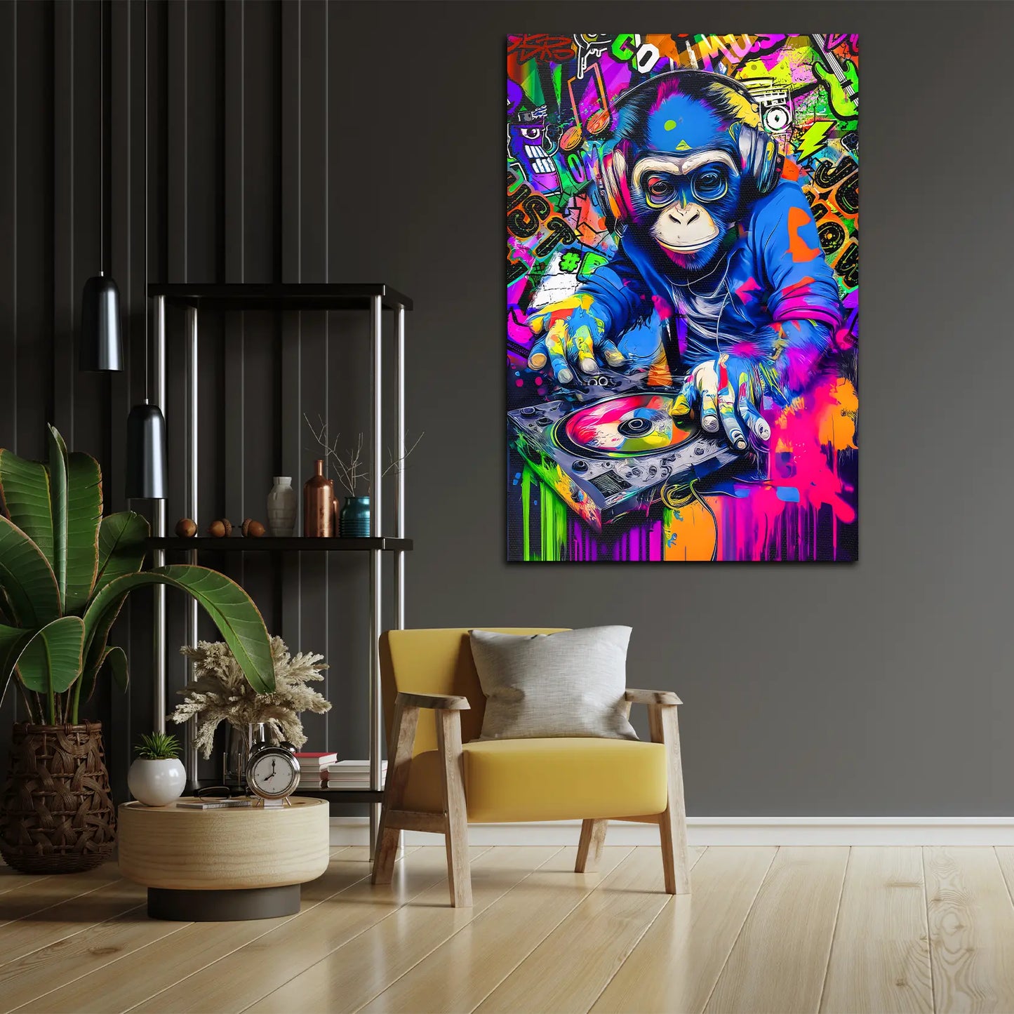 Wandbild Kunstwerk Street Art Graffiti DJ Monkey