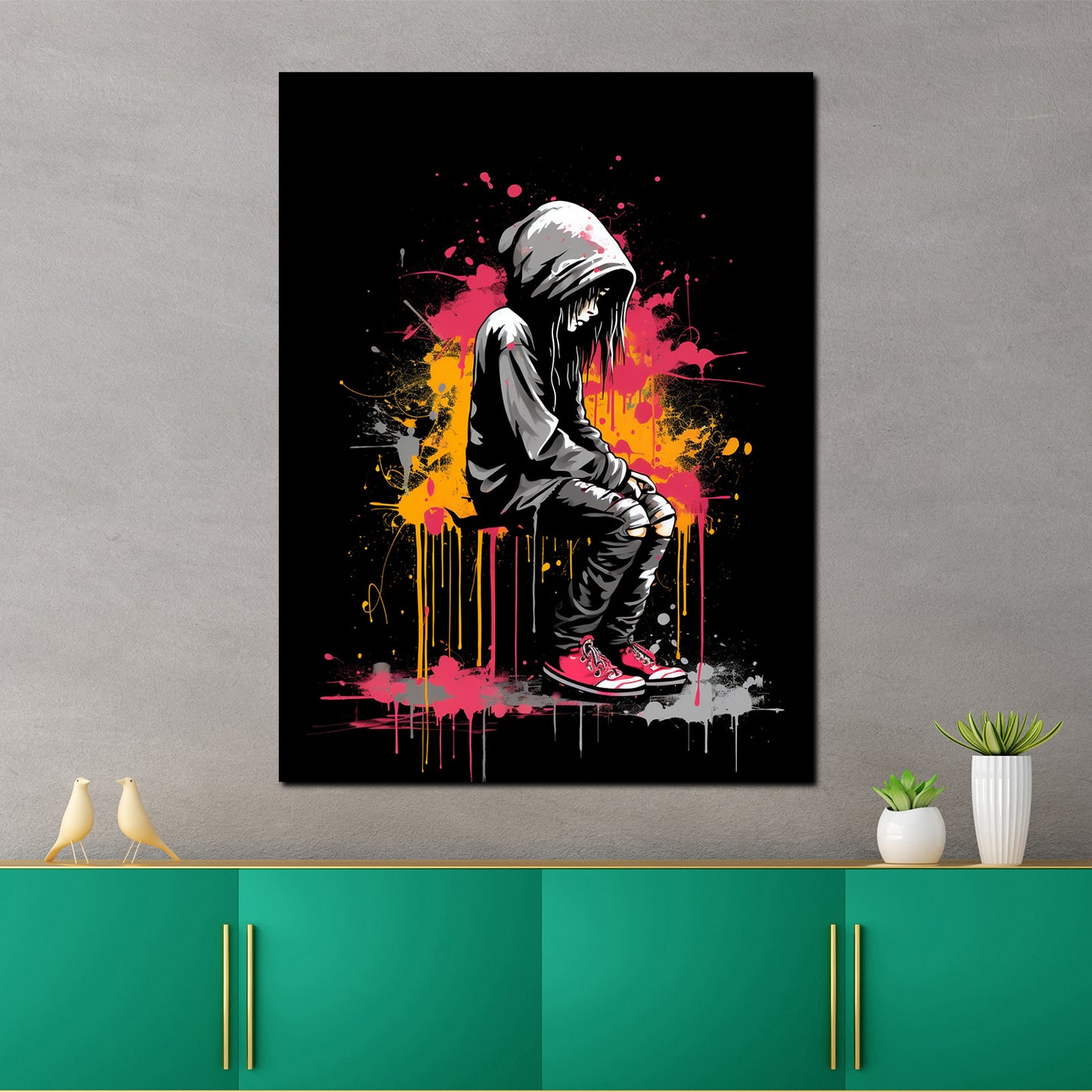 Wandbild Kunstwerk Street Art abstrakt Mädchen Black Style