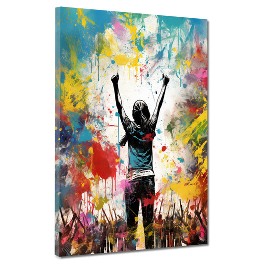 Wandbild Kunstwerk Street Art jubelnde Menschen Colour Splash