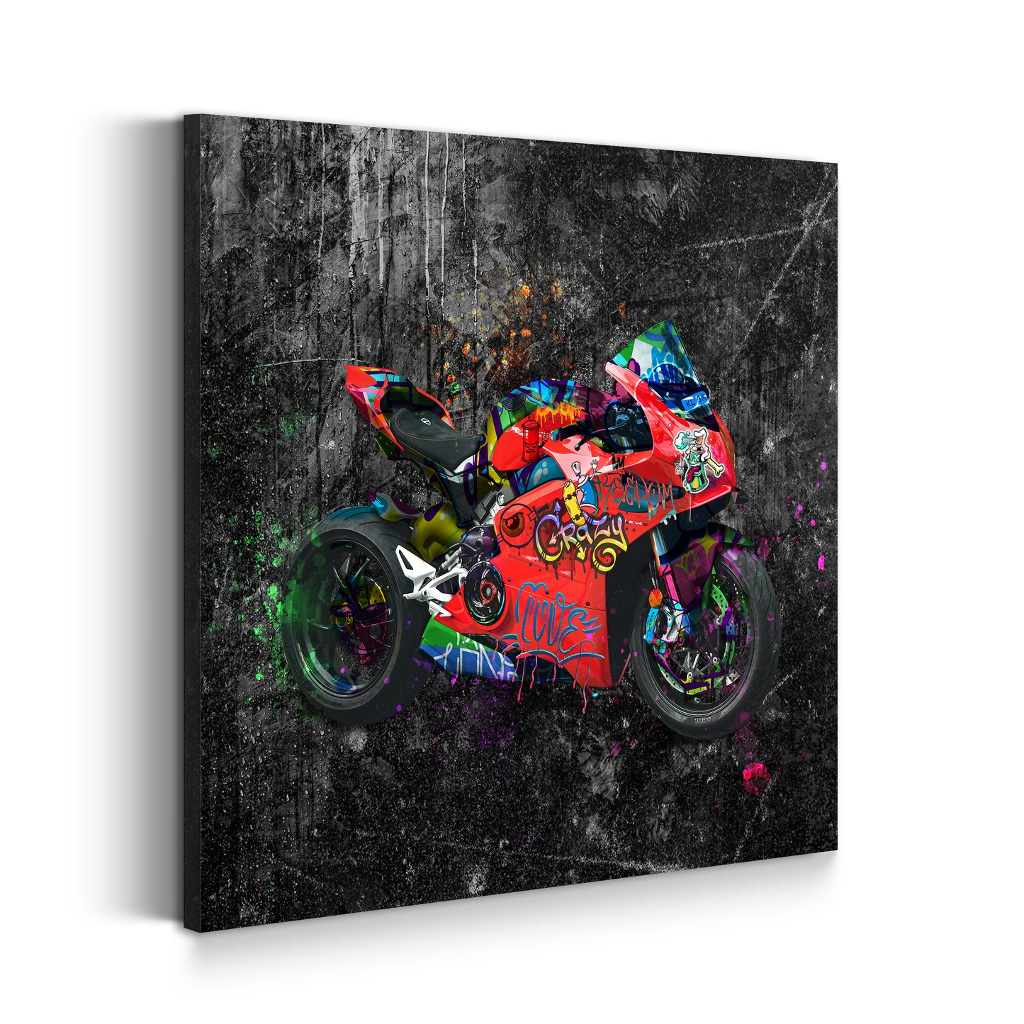 Wandbild Kunstwerk Ducati Street Art rotes Motorrad Graffiti Style