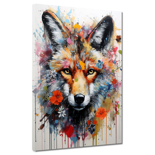 Wandbild Kunstwerk Wolf Pop Art abstrakt mit Blumen