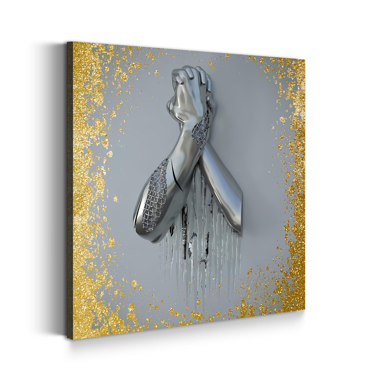 Wandbild Kunstwerk abstrakt Metallfigur Arme Metallic Wandkunst Körper Gold Style