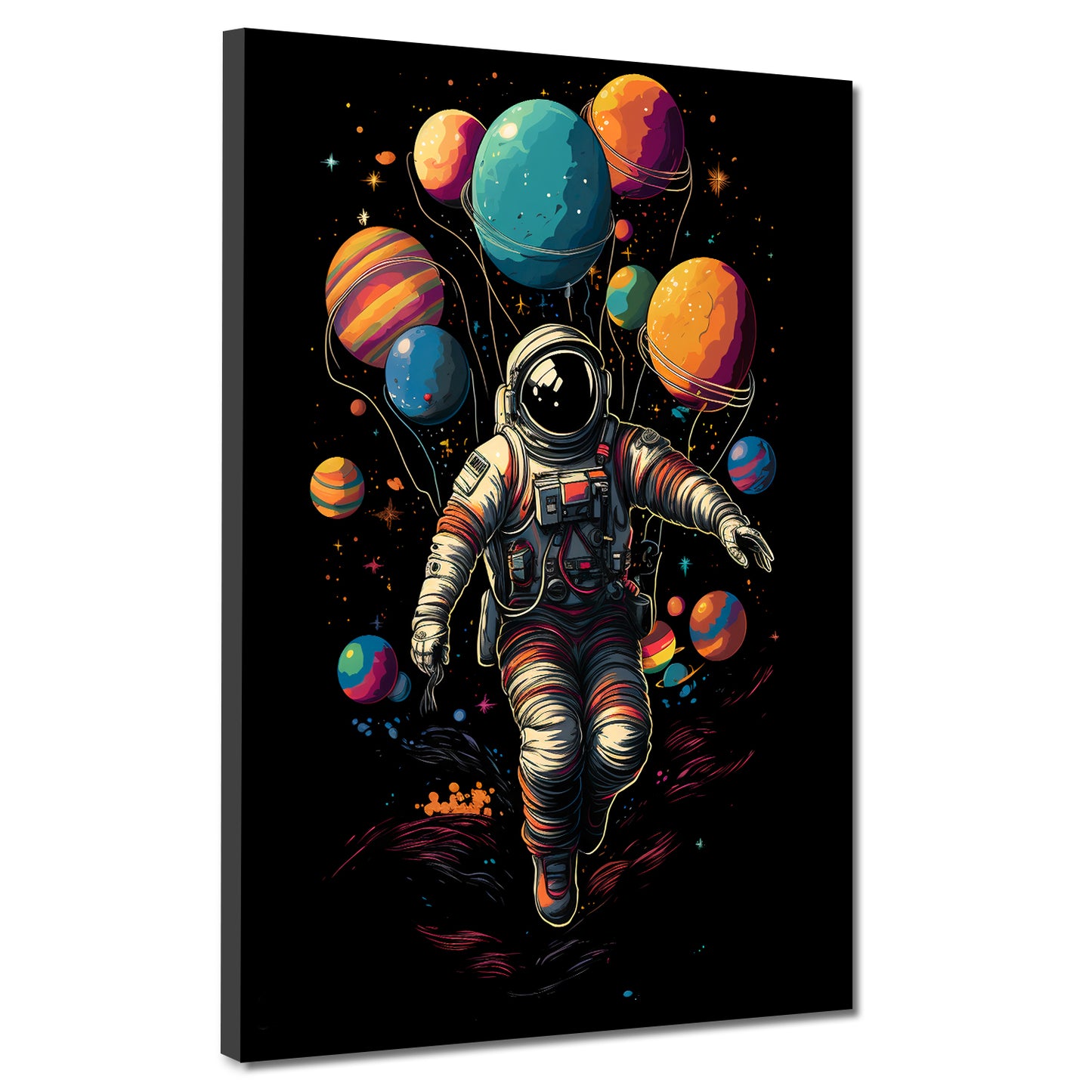 Wandbild Kunstwerk abstrakt Astronaut Planeten Luftballons