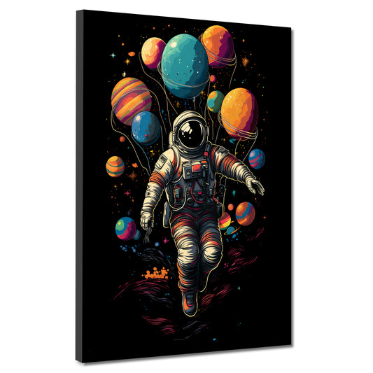 Wandbild Kunstwerk abstrakt Astronaut Planeten Luftballons