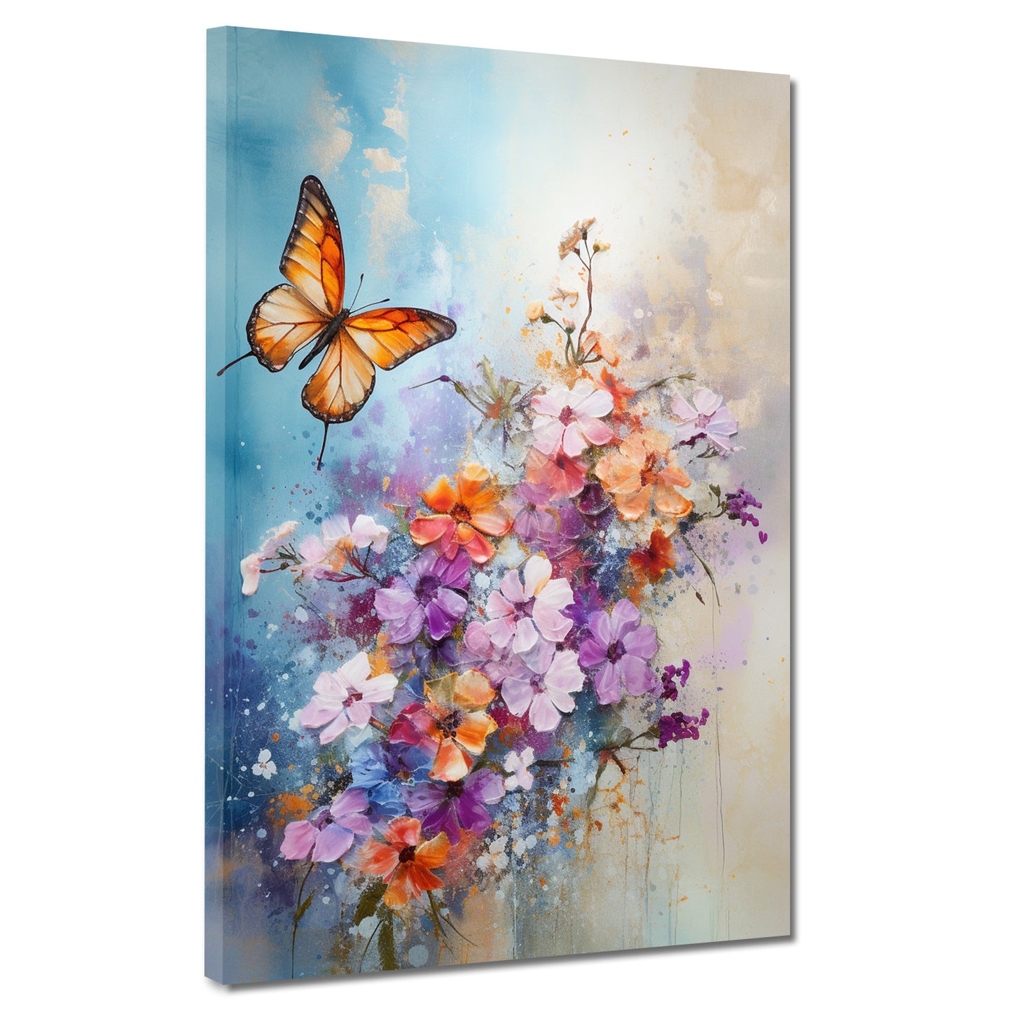 Wandbild Kunstwerk abstrakt Blumen mit Schmetterling