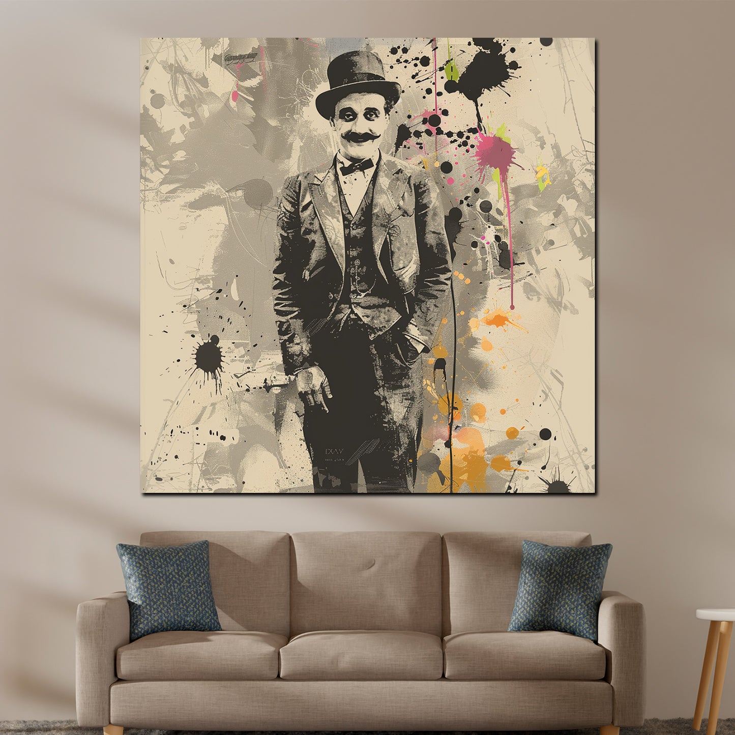 Wandbild Kunstwerk abstrakt Chaplin im Retro Look