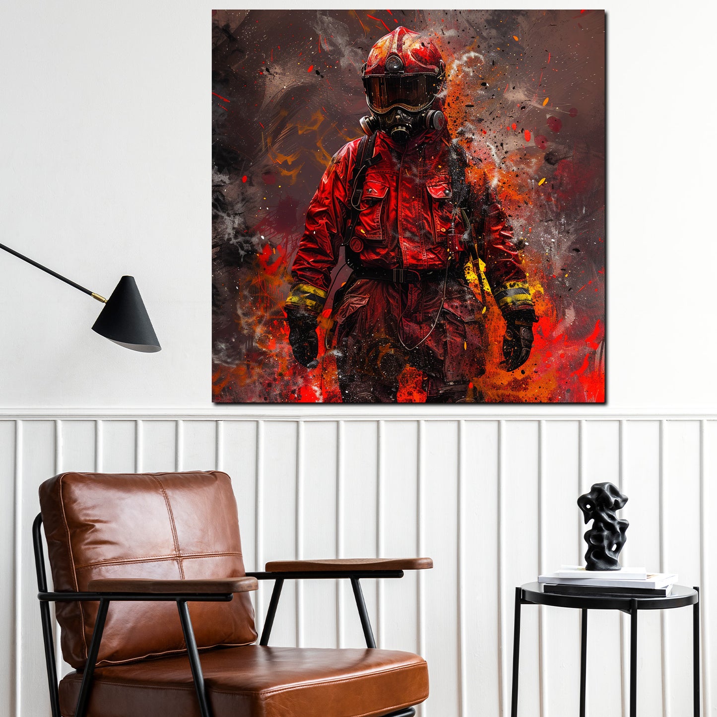 Wandbild Kunstwerk abstrakt Feuerwehrmann Red Style