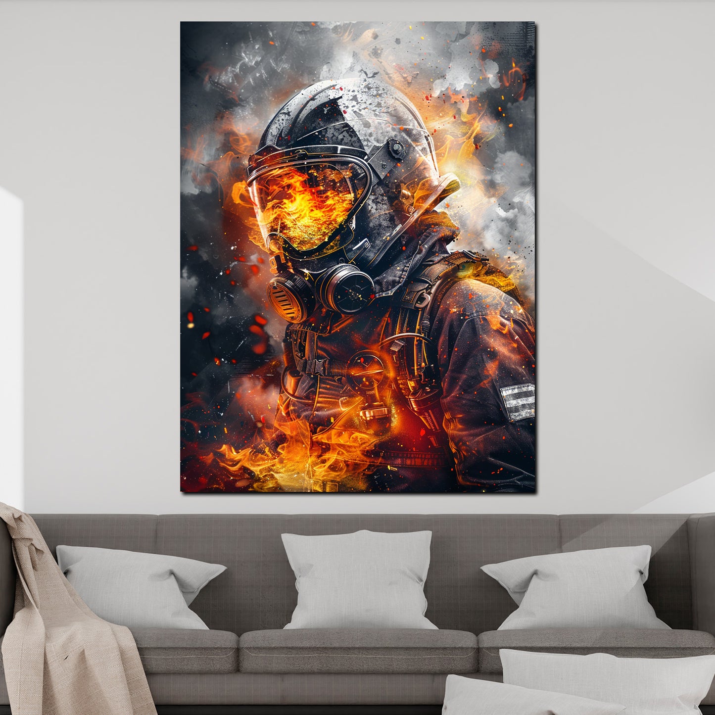 Wandbild Kunstwerk abstrakt Feuerwehrmann im Einsatz Fire Style