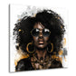 Wandbild Kunstwerk abstrakt Frau mit Afrolook und goldenen Accessoires