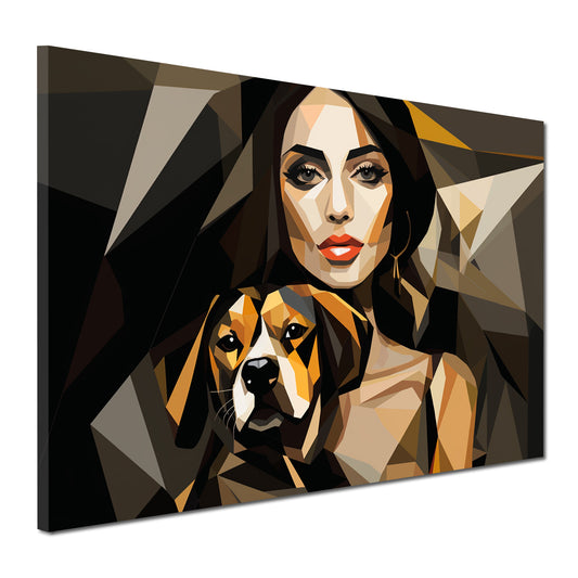 Wandbild Kunstwerk abstrakt Frau mit Hund