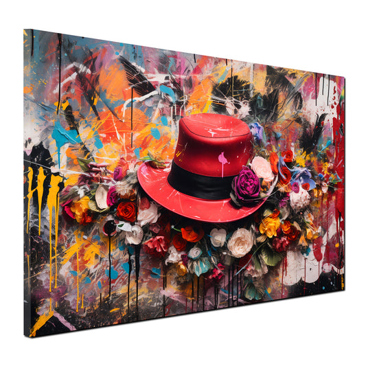 Wandbild Kunstwerk abstrakt Hut mit Blumen Colour Style