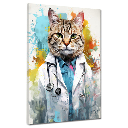 Wandbild Kunstwerk abstrakt Katze als Doktor