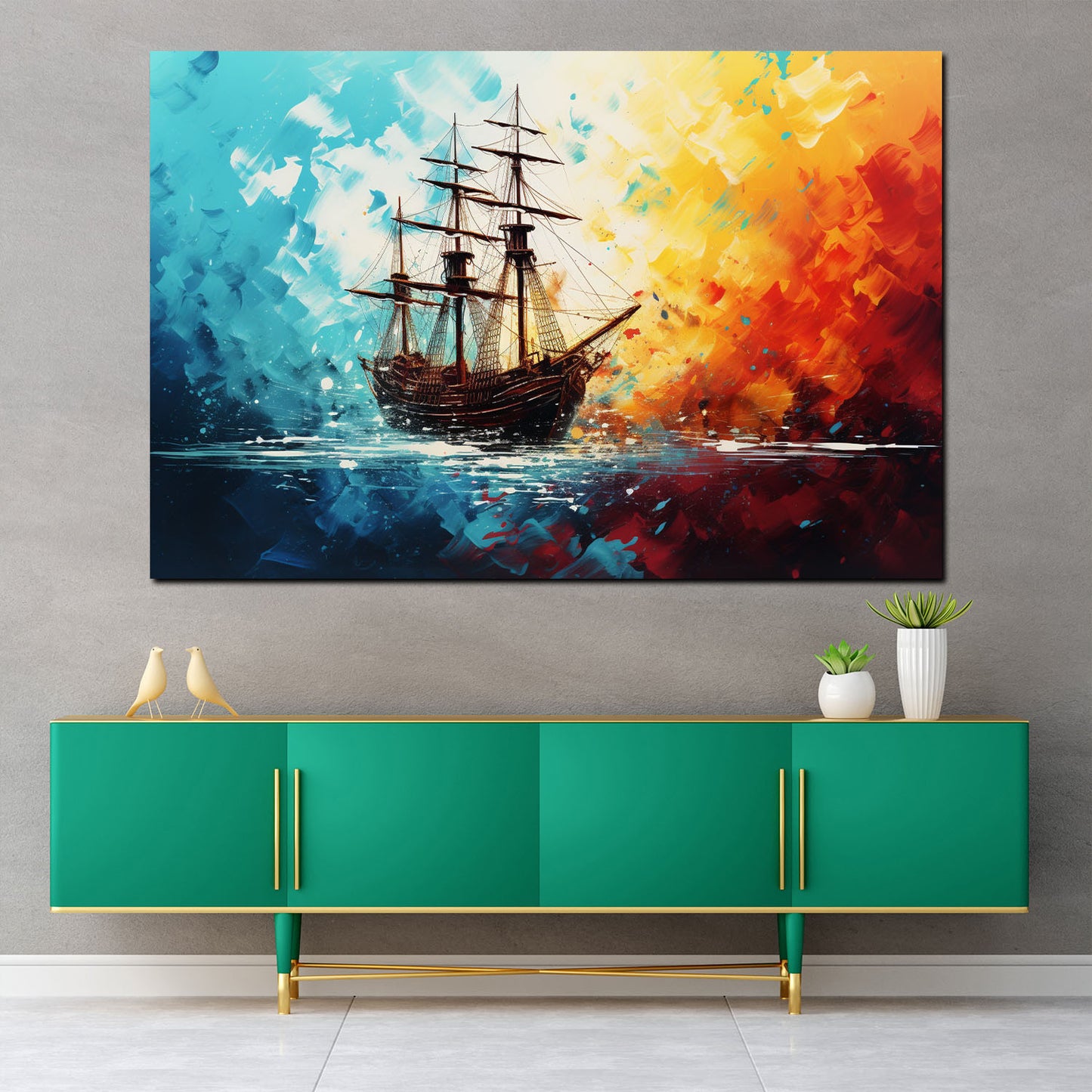 Wandbild Kunstwerk abstrakt Segelschiff