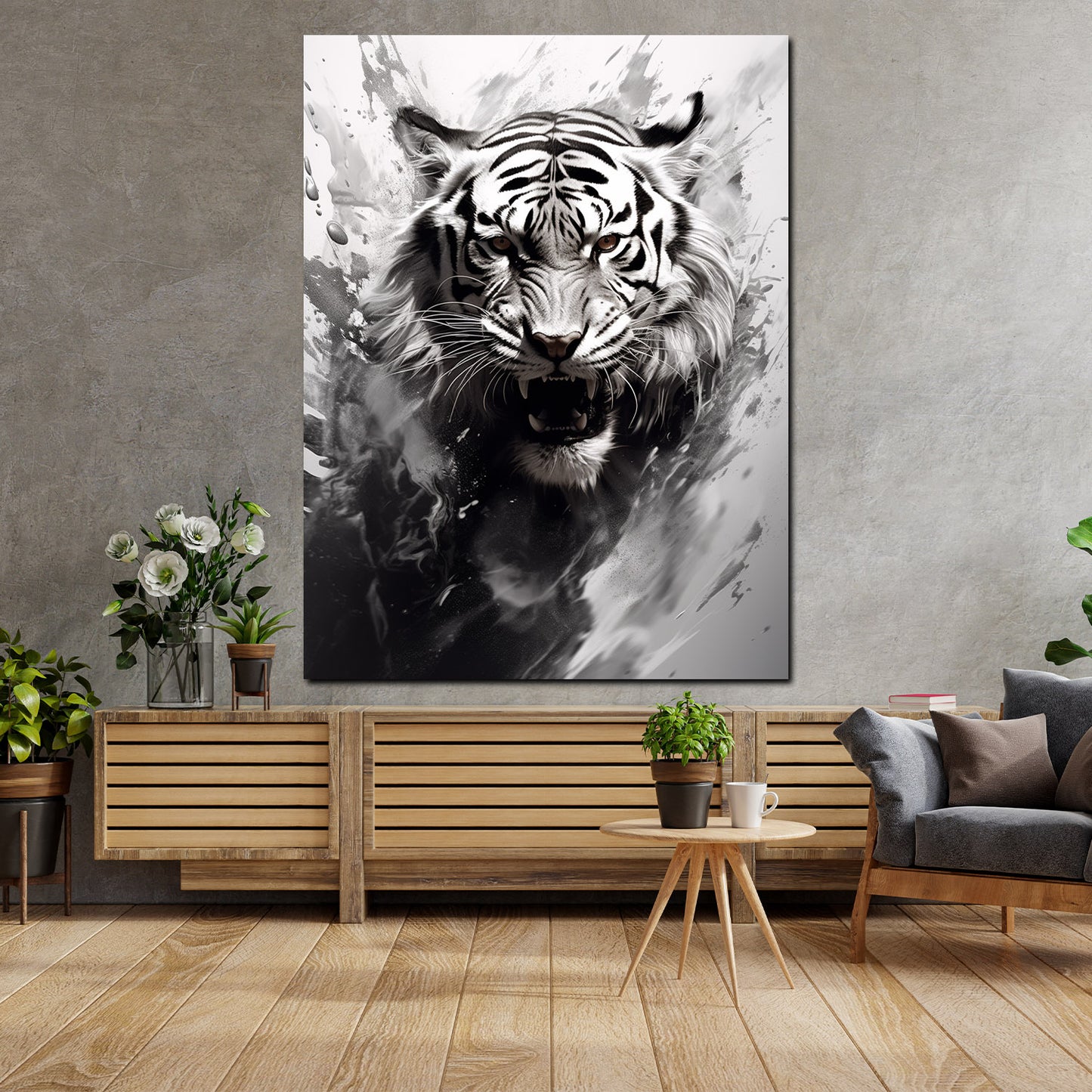 Wandbild Kunstwerk abstrakt Tiger schwarz weiß