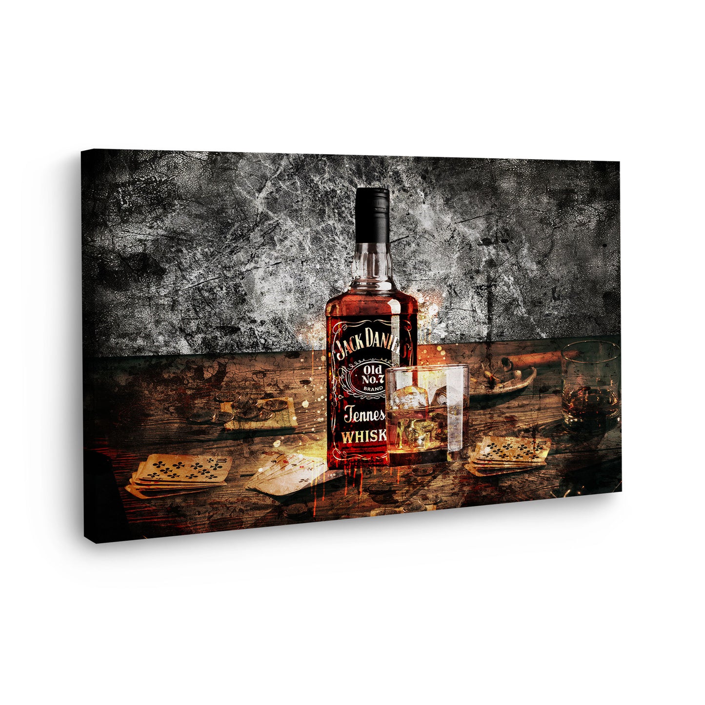 Wandbild Kunstwerk abstrakt Whiskey Flasche und Glas Jack