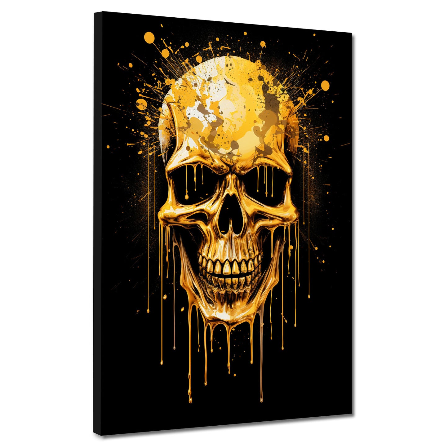 Wandbild Kunstwerk abstrakt goldener Totenkopf Dark Style