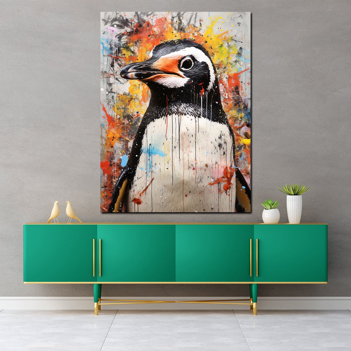 Wandbild Kunstwerk abstrakt süßer Pinguin