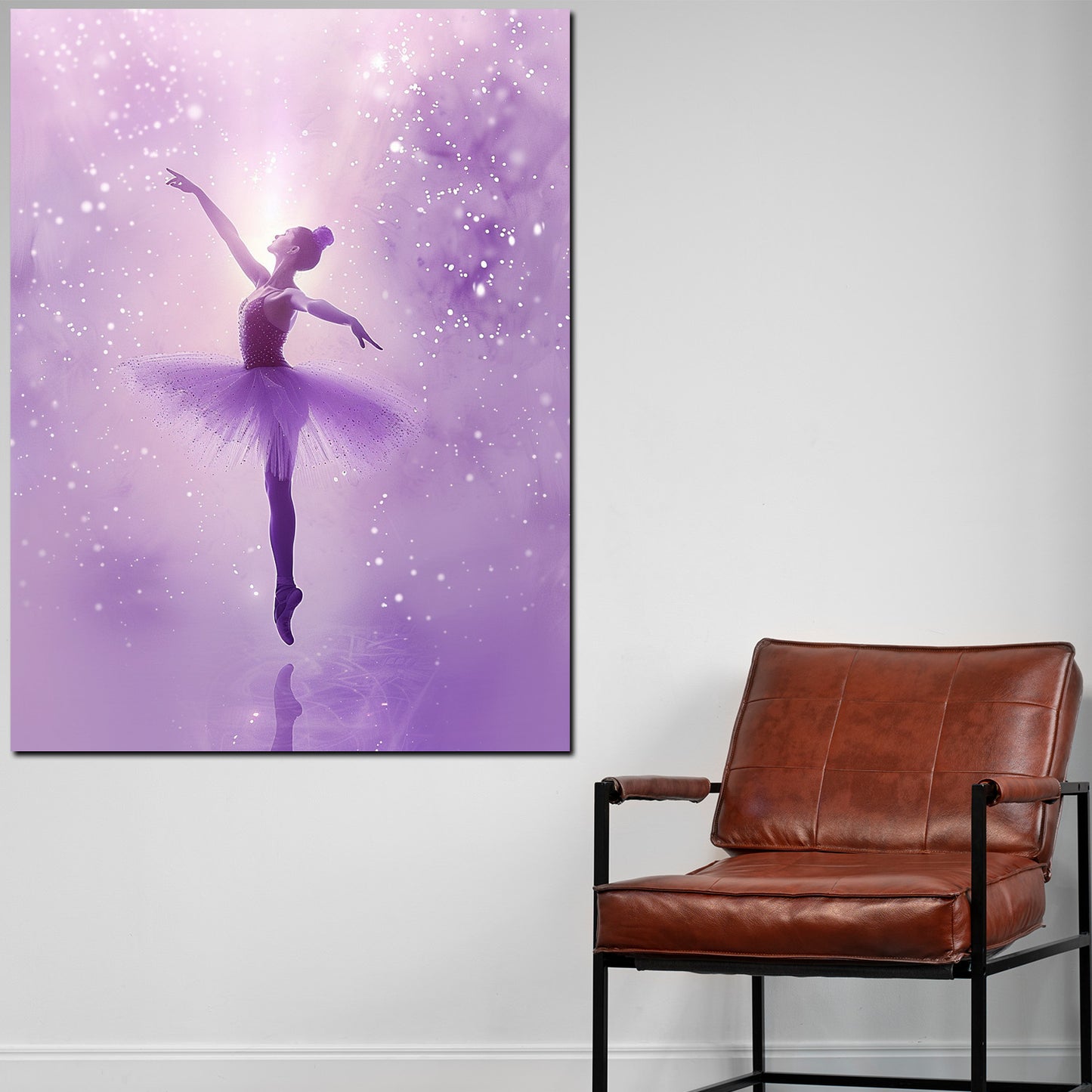 Wandbild Kunstwerk abstrakt tanzende Ballerina im violetten Licht