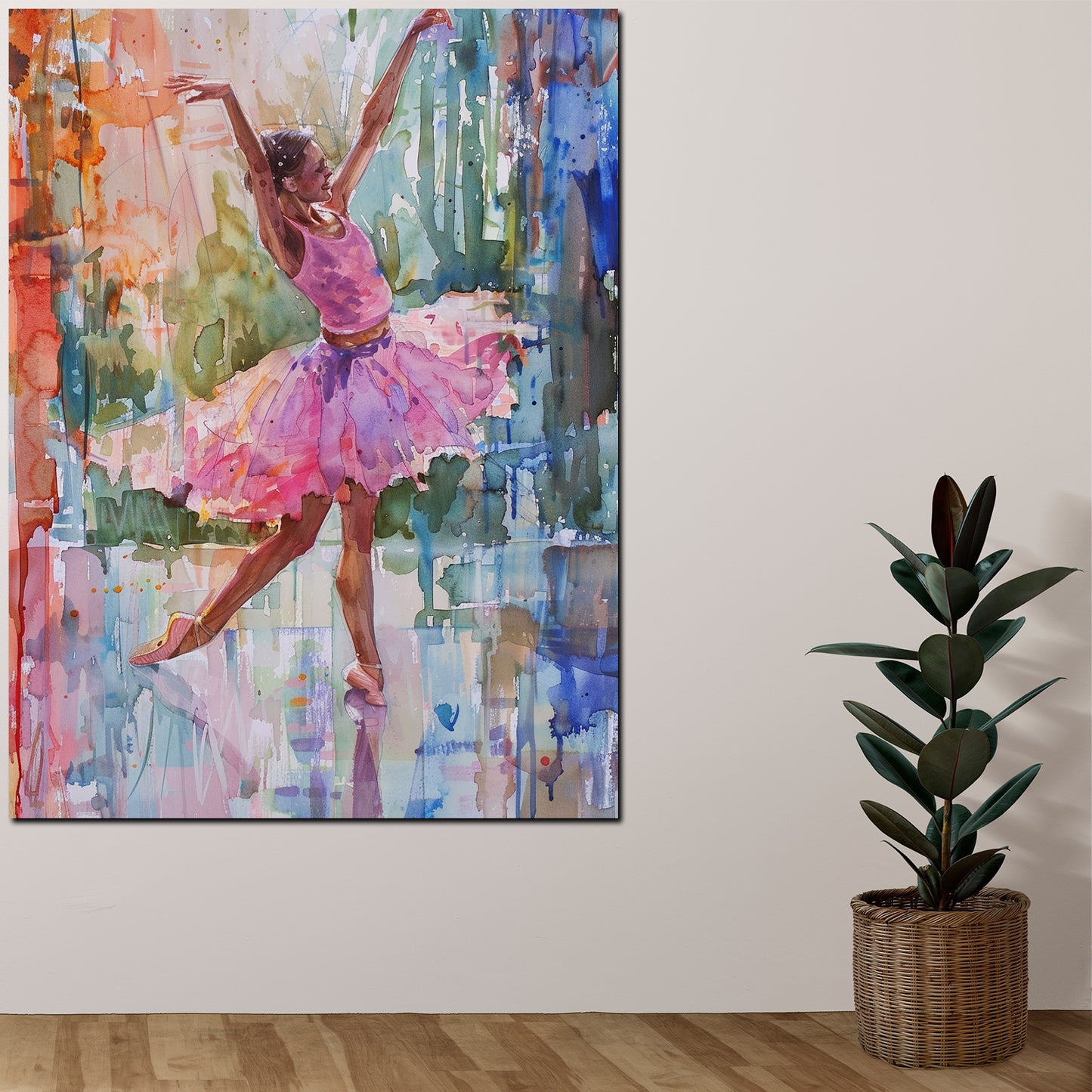 Wandbild Kunstwerk abstrakt tanzende Ballerina in pastellfarbenem