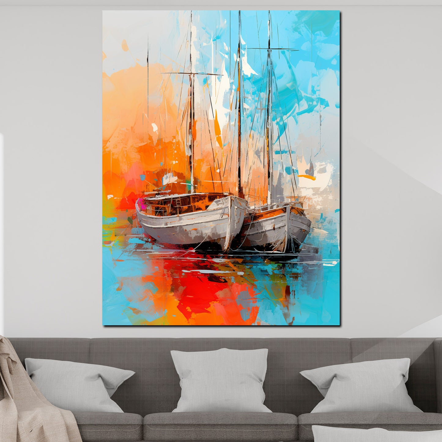 Wandbild Kunstwerk abstrakt zwei Segelboote Painting Style