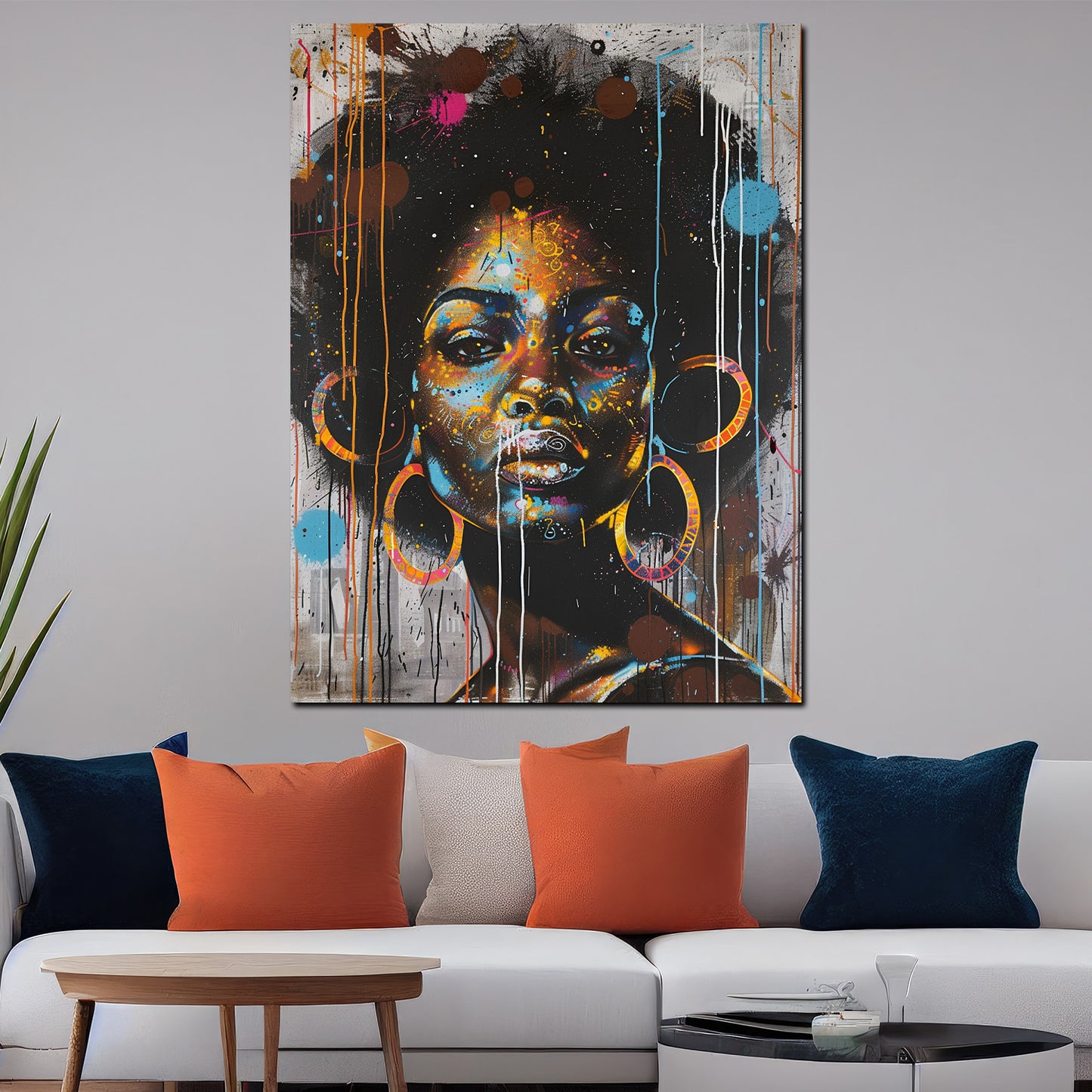 Wandbild Kunstwerk afrikanische Frau farbenfroh mit leuchtenden Akzenten modern