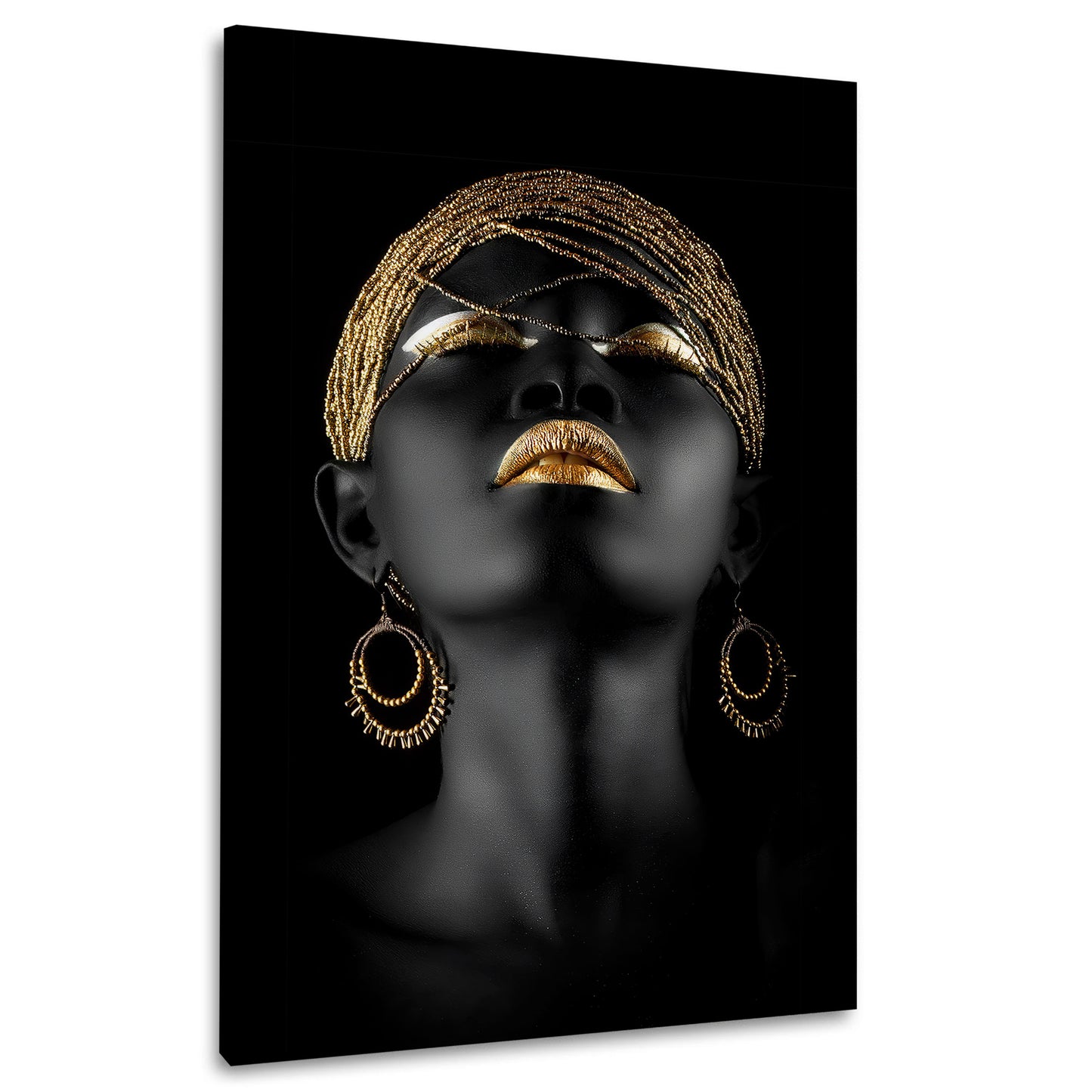 Wandbild Kunstwerk afrikanische Frau mit goldener Eleganz und modernem Stil