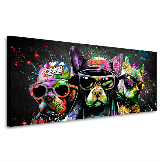 Wandbild Kunstwerk coole Hunde mit Sonnenbrillen in Graffiti Style