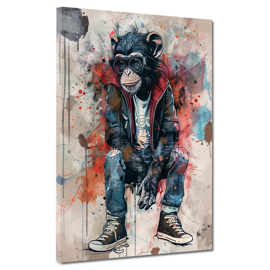 Wandbild Kunstwerk cooler Affe mit Hoodie und Sneakers