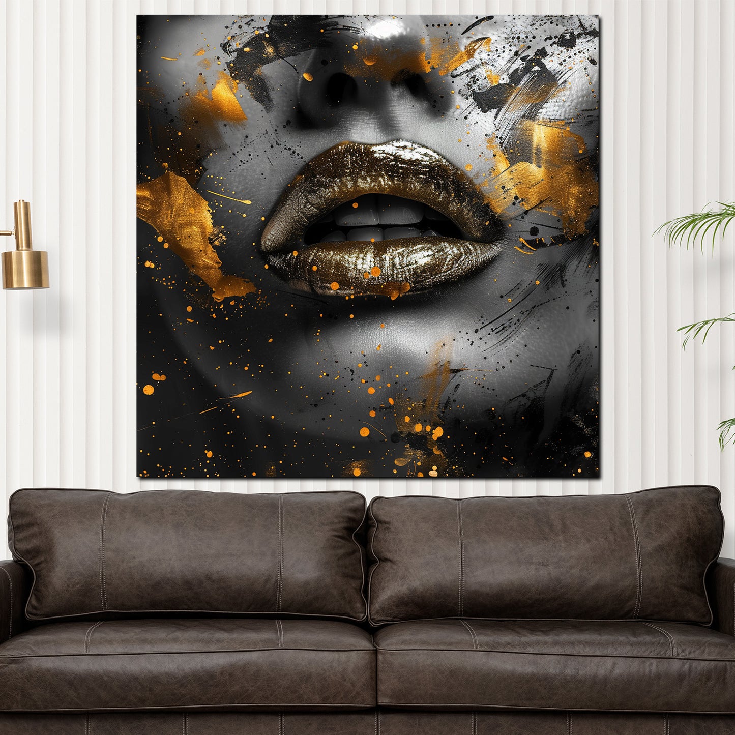 Wandbild Kunstwerk edle Lippen in Gold