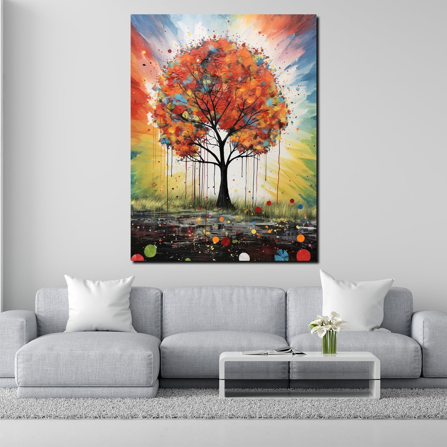 Wandbild Kunstwerk farbenfroher Herbstbaum abstrakt