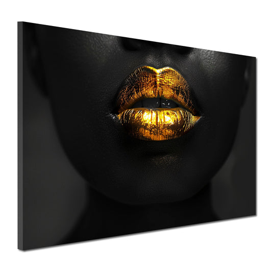 Wandbild Kunstwerk glänzende goldene Lippen sinnlich