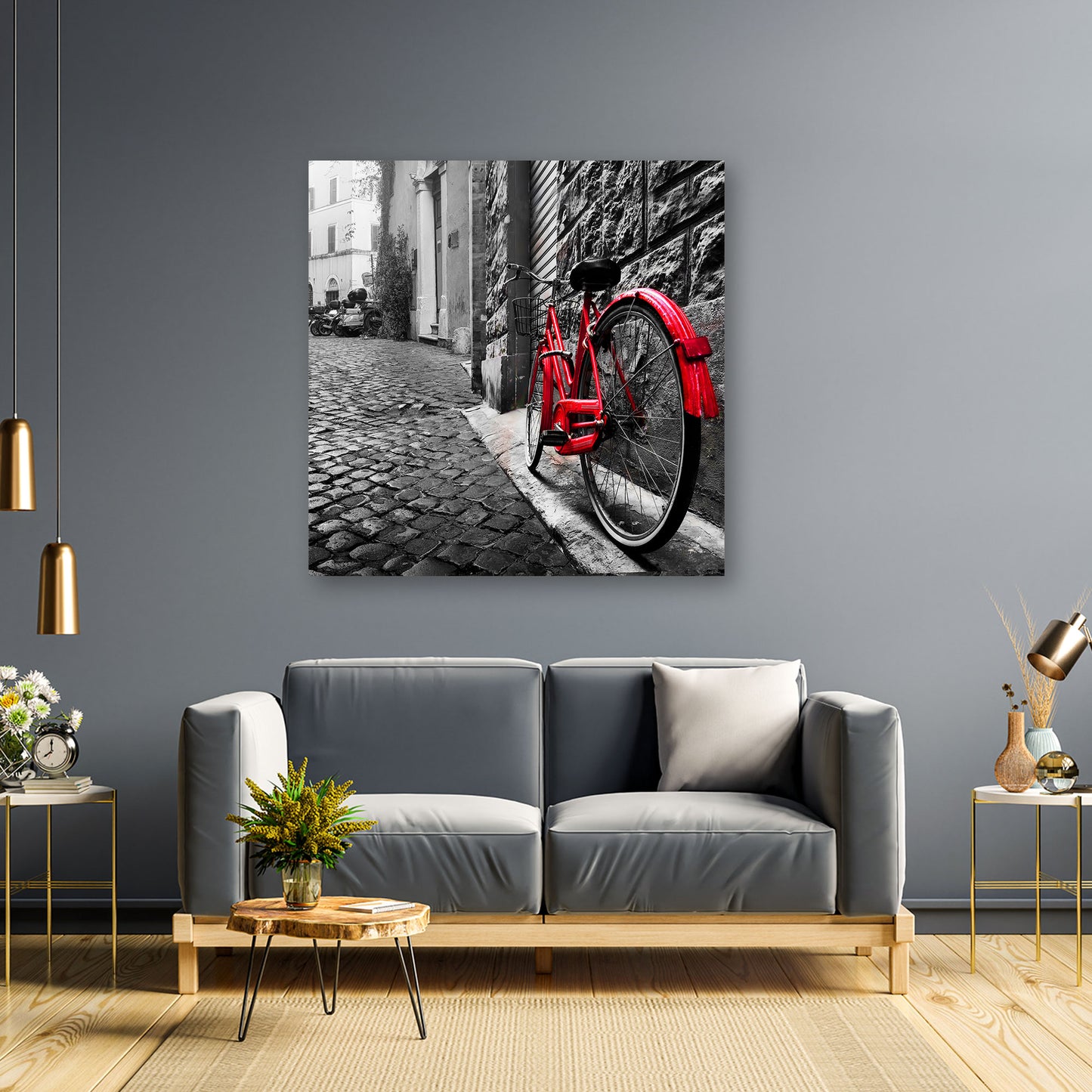 Wandbild Kunstwerk rotes Fahrrad schwarz weiß