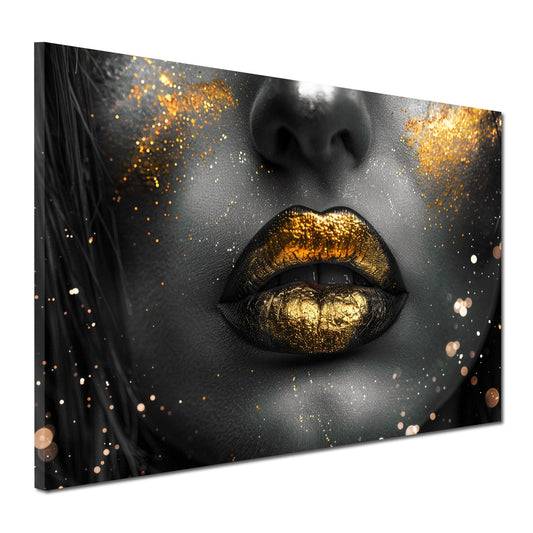 Wandbild Kunstwerk schöne Lippen mit goldenen Akzenten