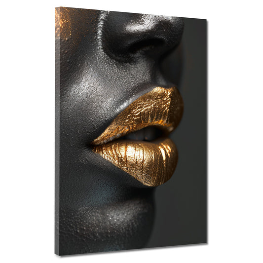 Wandbild Kunstwerk sinnliche Lippen in Gold