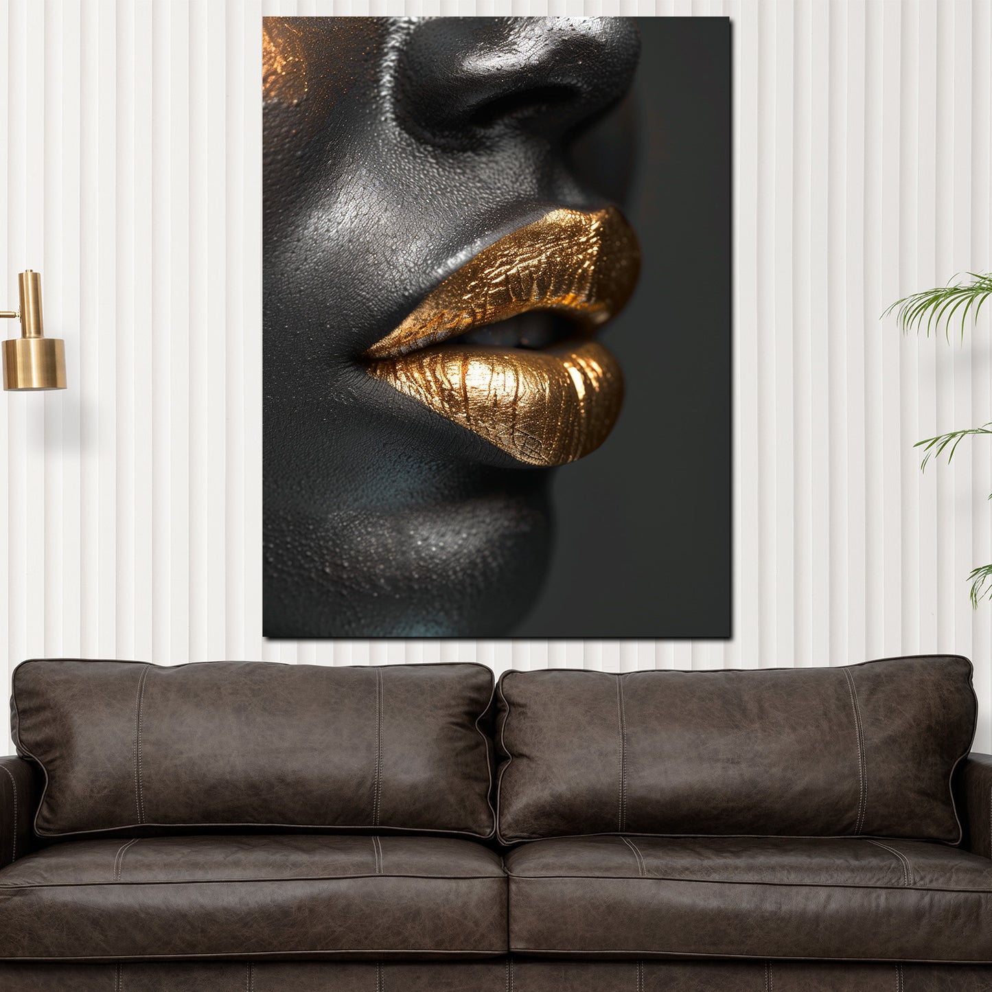 Wandbild Kunstwerk sinnliche Lippen in Gold