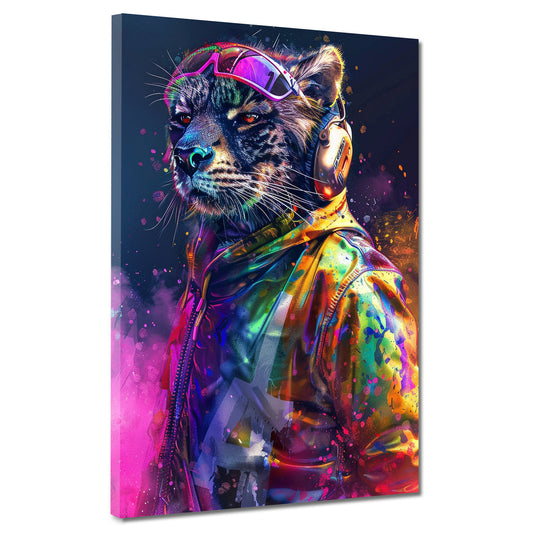 Wandbild Kunstwerk stylischer Leopard in Neonfarben modernes Design