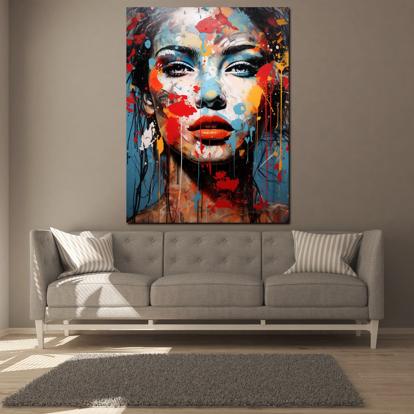 Wandbild Kunstwerk wunderschöne Frau frontal Pop Art Abstrakt Face Style