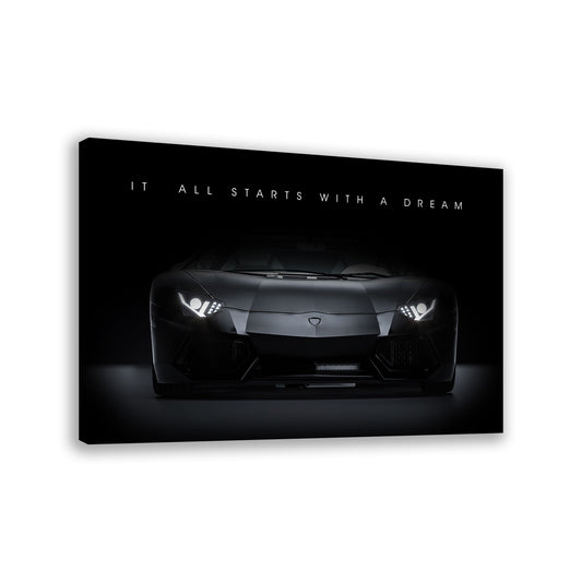 Wandbild Kunstwerk Motivation Sportwagen Black Style, Zitat