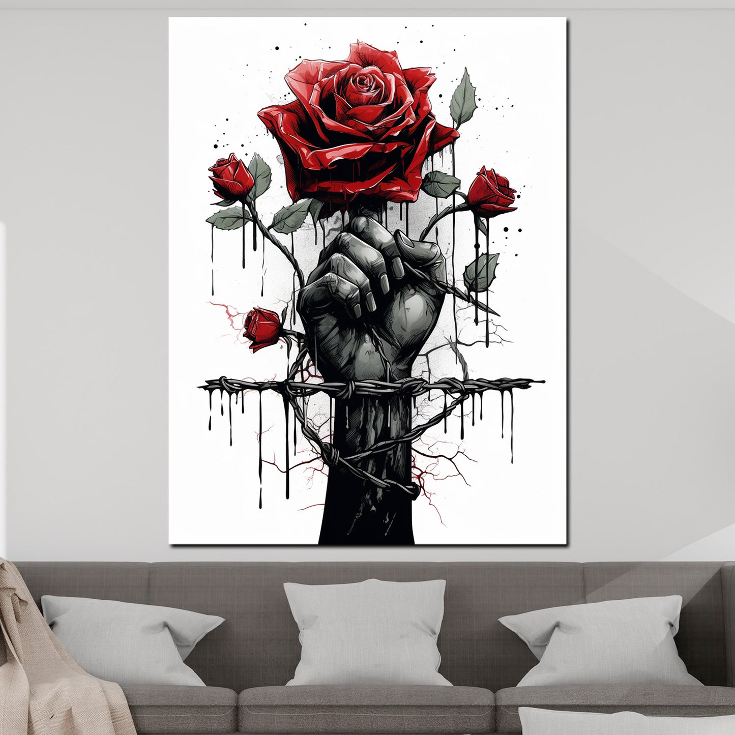 Wandbild Kunstwerk abstrakt Faust mir rote Rosen