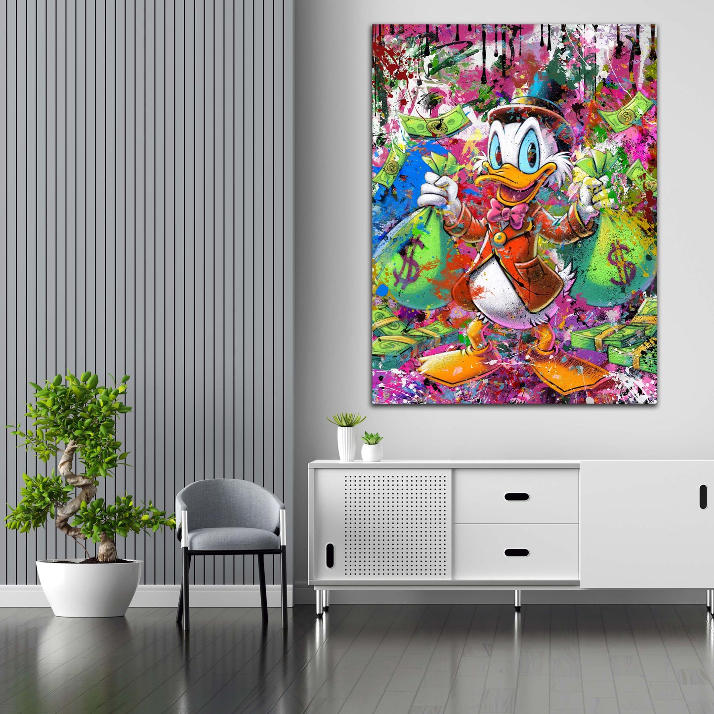 Wandbild Kunstwerk Pop Art Duck Money Abstract Style Comic