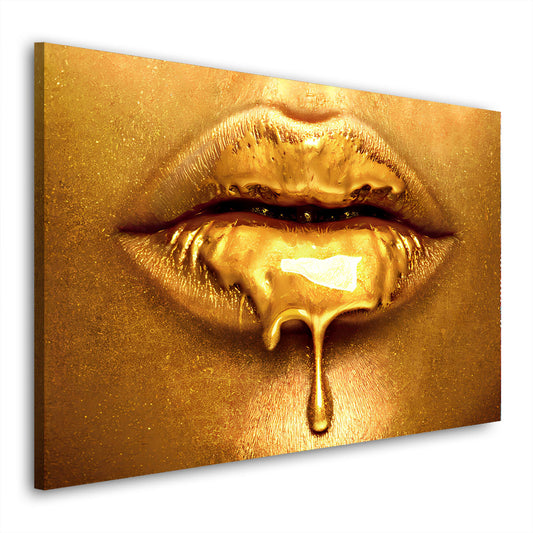 Wandbild Kunstwerk Lippen Gold Style