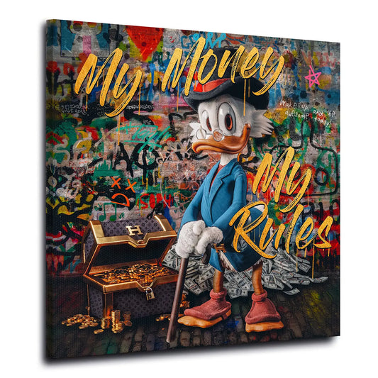 Wandbild Kunstwerk Duck Pop Art My Money My Rules, Comic