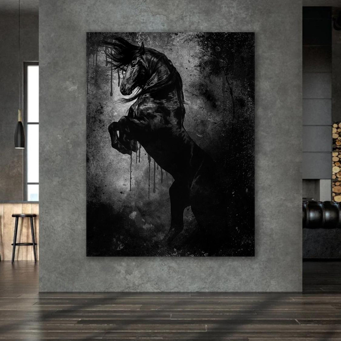 Wandbild Kunstwerk schwarzes Pferd Black Style