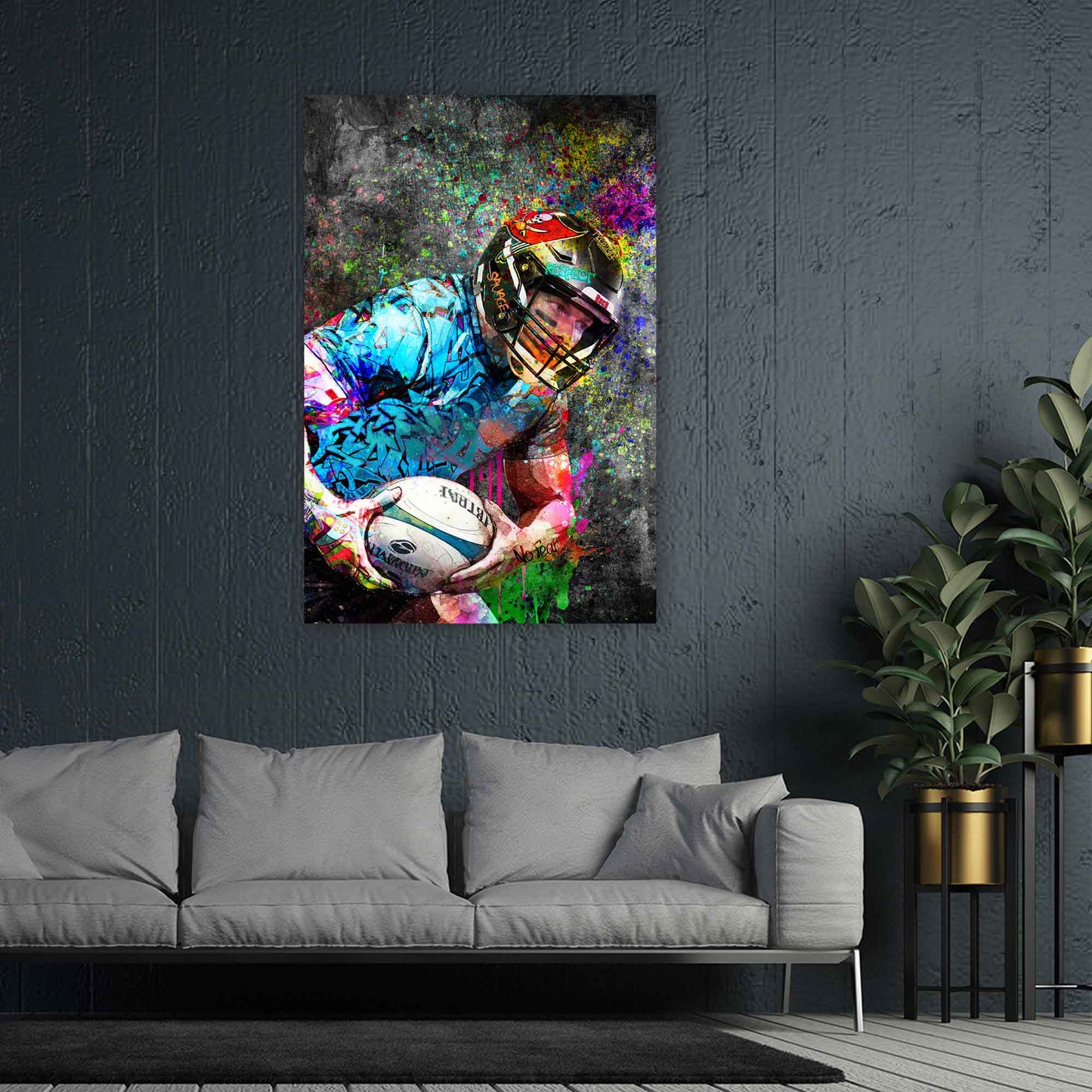 Wandbild Kunstwerk Rugby Graffiti Street Art Style