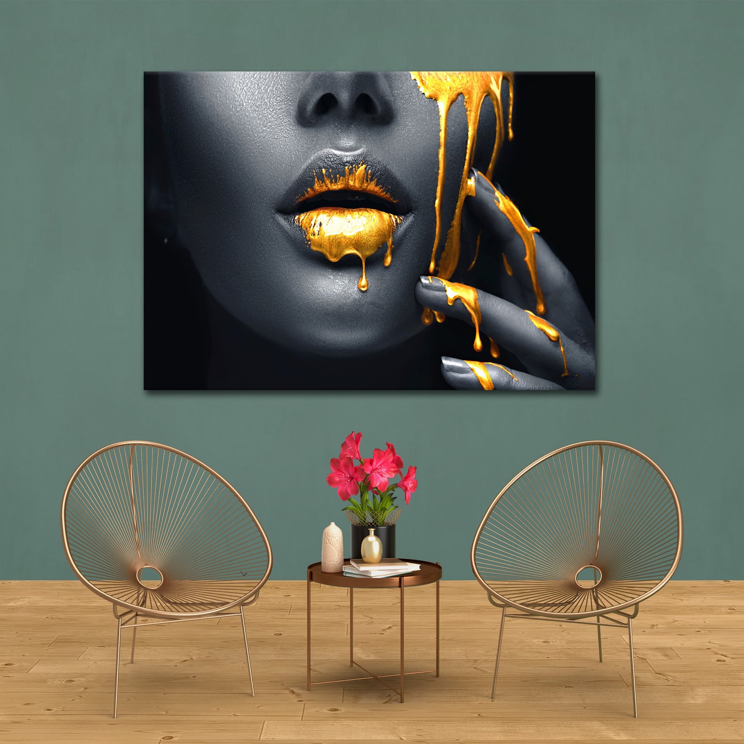 Wandbild Kunstwerk Abstract Gold Lips